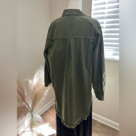 100% Cotton Army Green Tunic Fringe Button Up - Picture 5 of 9